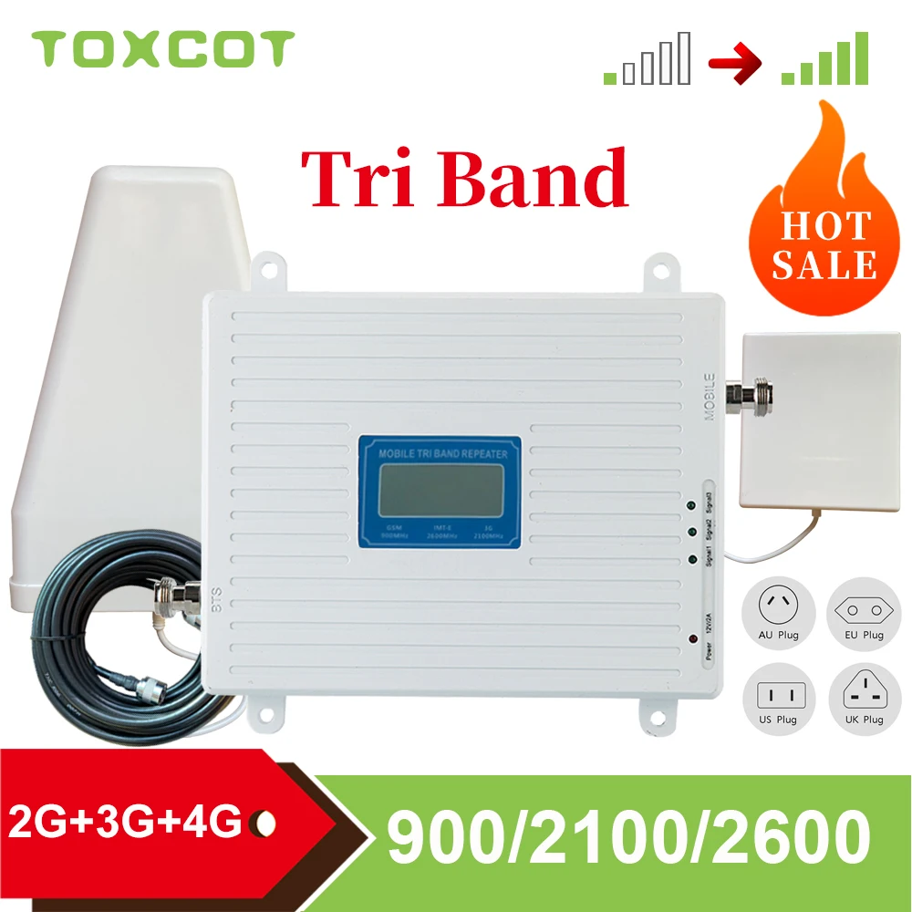 Трехдиапазонный усилитель сигнала 2G 3G 4G GSM 900 +(B1)WCDMA 2100 +(B7)FDD LTE 2600 ретранслятор