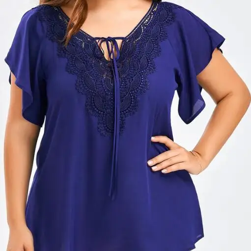 Женская шифоновая блузка большого размера Топ для женщин с оборками 5XL модная