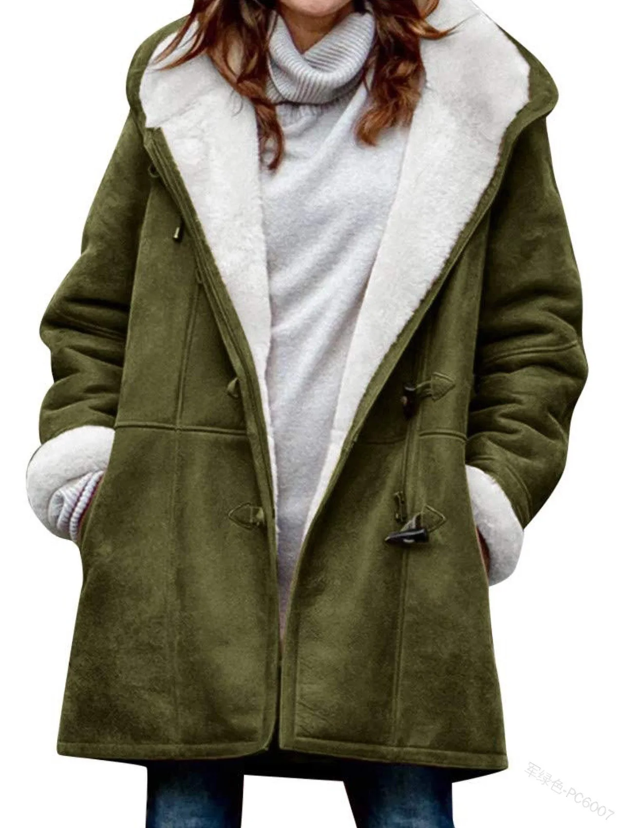 

Donsignet Fashion Solid Long-sleeved Horn Buckle Womens Velvet Warm Jacket Womens Hooded Jacket for Women