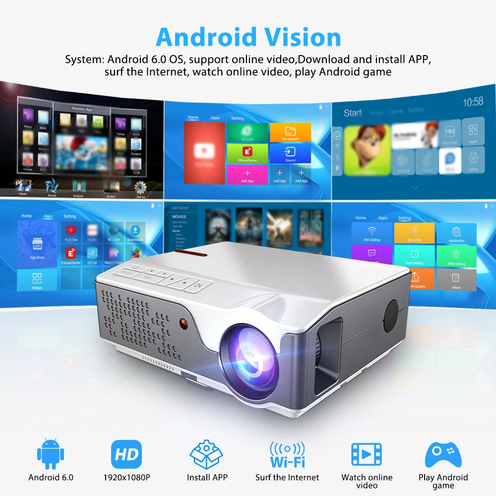 Проектор ThundeaL TD96 TD96W Full HD 1080P светодиодный беспроводной многоэкранный 3D-проектор