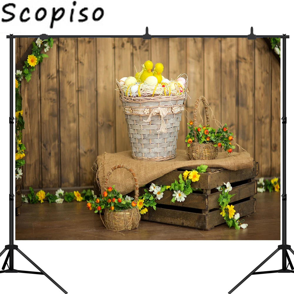 Scopiso фон для фотосъемки в стиле Пасхи серого цвета с изображением деревянного