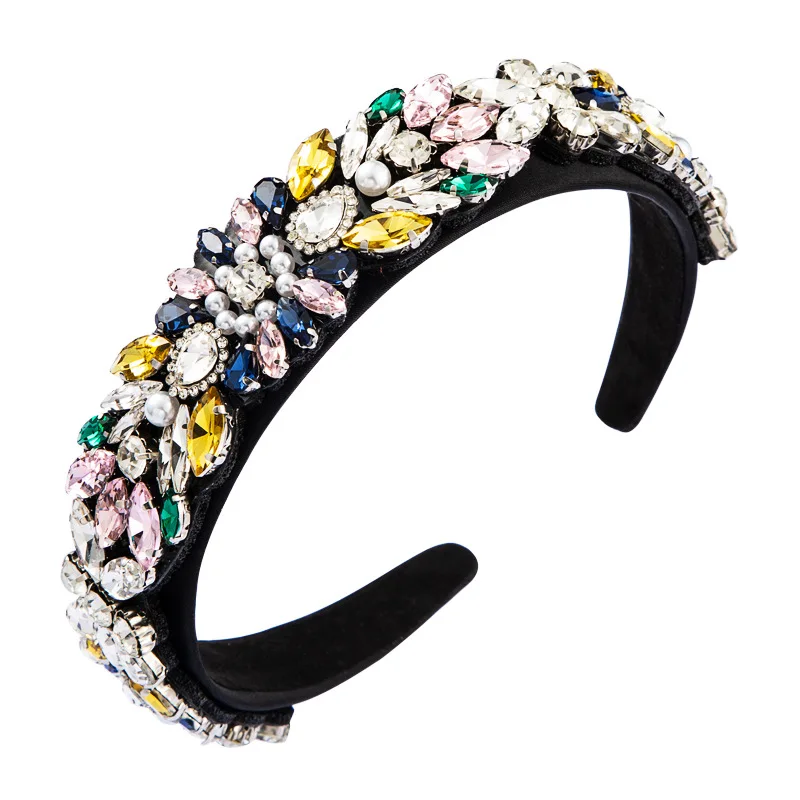 

2021 Luxury Baroque Sparkly Padded Rhinestones Headbands Full Crystal Hairbands Wide Diamond Headwear Hair Accessories Women
