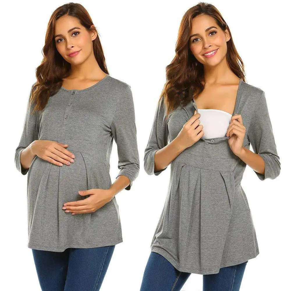 

2019 Autumn Women's Maternity Tops Pregnant clothes Short & Long Sleeve Nursing tops Round Neck Shirt