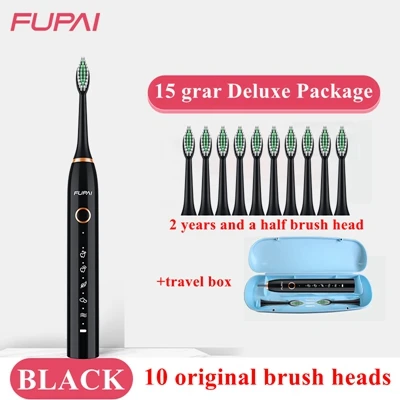 luxury black Модная электрическая зубная щетка FP sonic с подзарядкой от USB, ультразвуковая водонепроницаемая, моющаяся автоматическая зубная щетка IPX8, 10 щеток - Цвет: luxury black