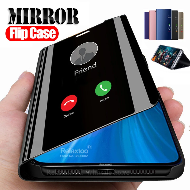 Зеркальный кожаный чехол книжка для redmi note 8 pro подставка xiaomi 7a xaomi 7
