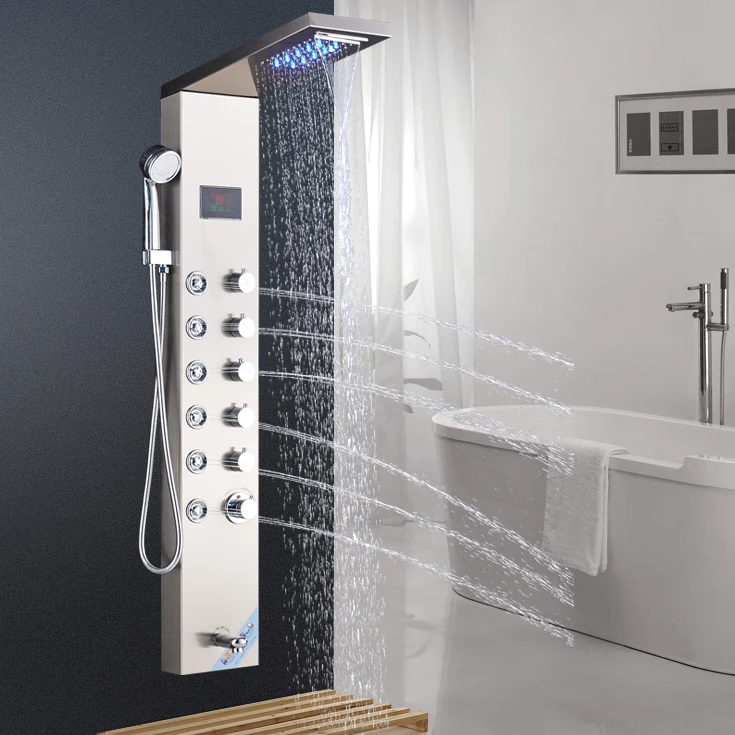 Душевая панель ORB/матовый смеситель для душа для ванной комнаты светодиодный душевой панельный столбик смеситель для ванны кран с ручным душевым температурным экраном