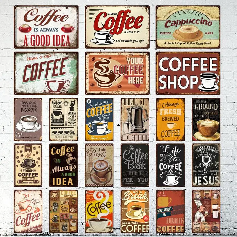 

Винтажный металлический жестяной знак, винтажный постер для кофе, металлические железные таблички, Настенный декор для кафе, клуба, паба, ба...