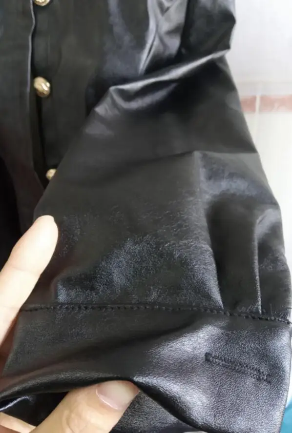 

Leather T-Shirt Women ButtonTops Elegant Turn-down Collar Long Sleeve Party Tops Slim Female