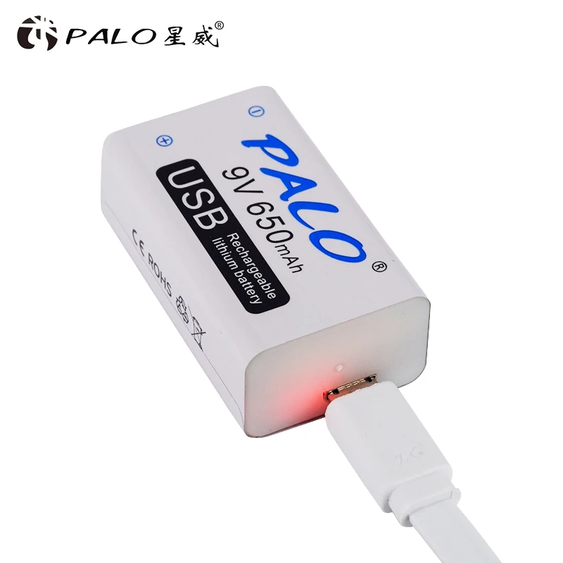 PALO 9V USB литиевая батарея 650mAh 6F22 6LR61 литий-ионная аккумуляторная батарея для игрушек массажеры мультиметры гитара с USB кабелем