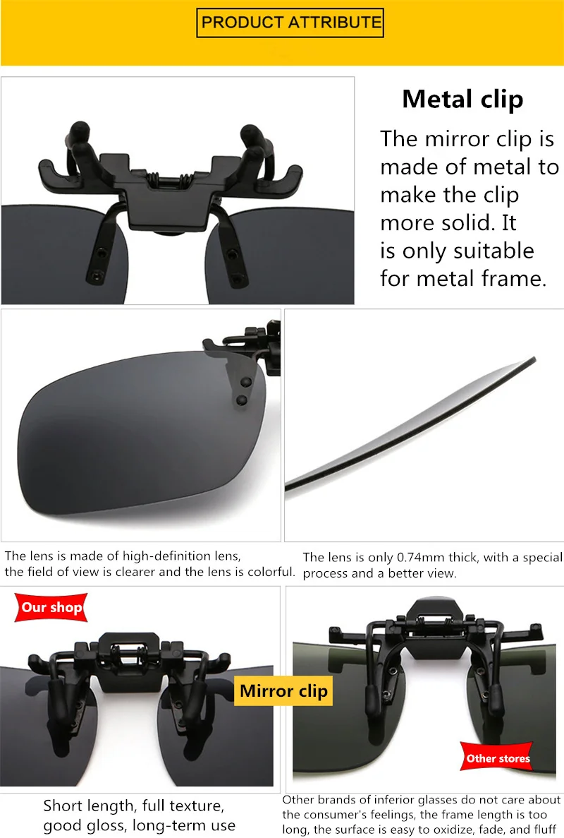 ANSBLUE Polarized Sun Glasses Clip On Sunglasses Driving Night Vision Lenses Plastic Case Anti-UVA400 Shades For Women Men Resin