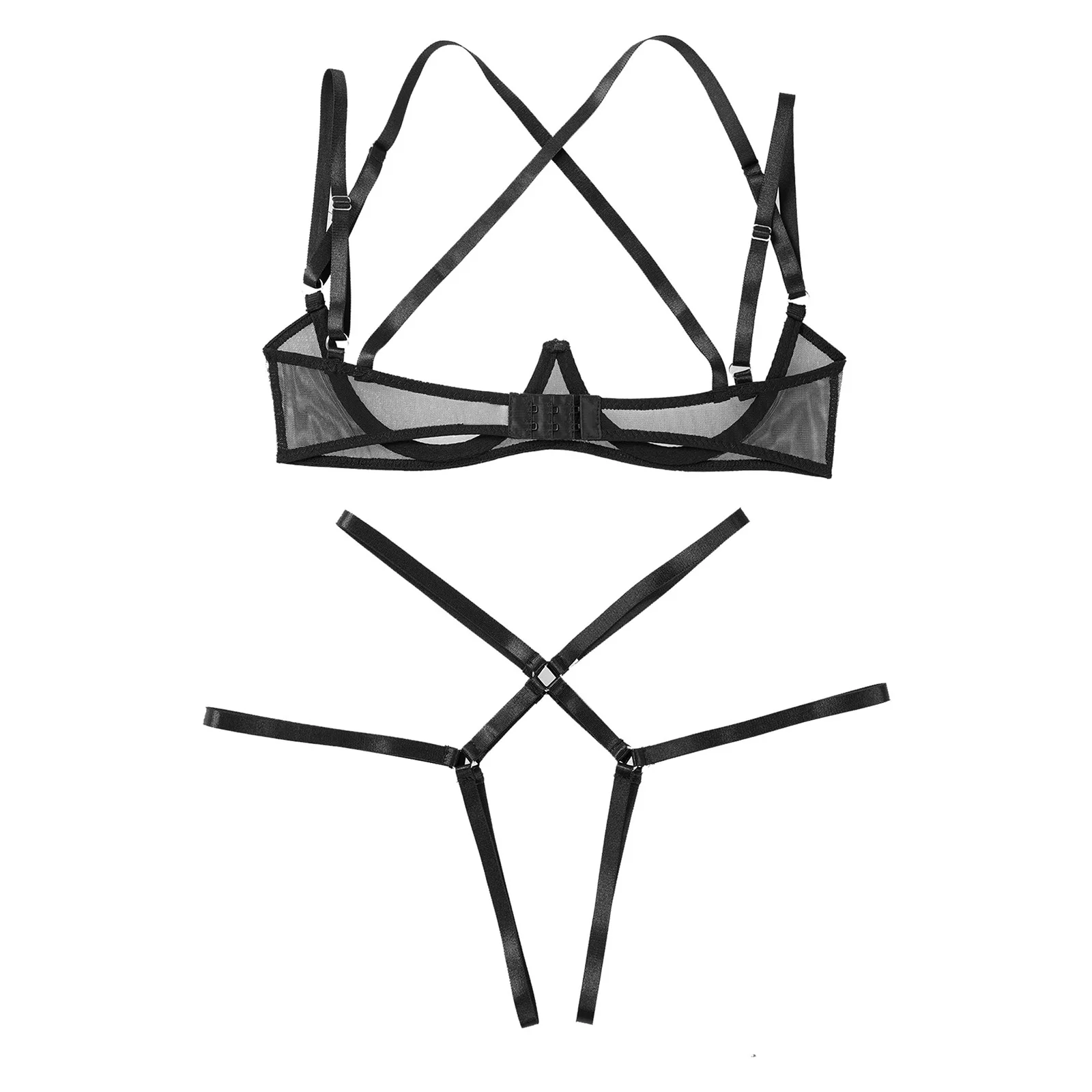 

Womens Lingerie Open Crotch Bra Underwear Set Bandage Open Cups Hot Bra Top with Crotchless Briefs Underwear Erotic Sexy Set