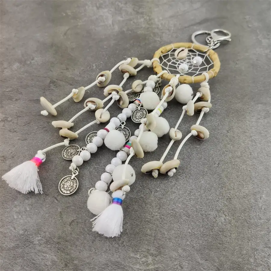 Белый помпон бамбуковая кисточка подвеска брелок в стиле бохо большие богемные