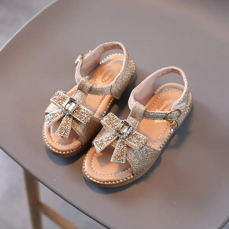 Sandalias planas de princesa para ni&ntilde;as, zapatos de playa para estudiantes de mediana edad, a la moda, elegantes y dulces para fiesta, 2022-3