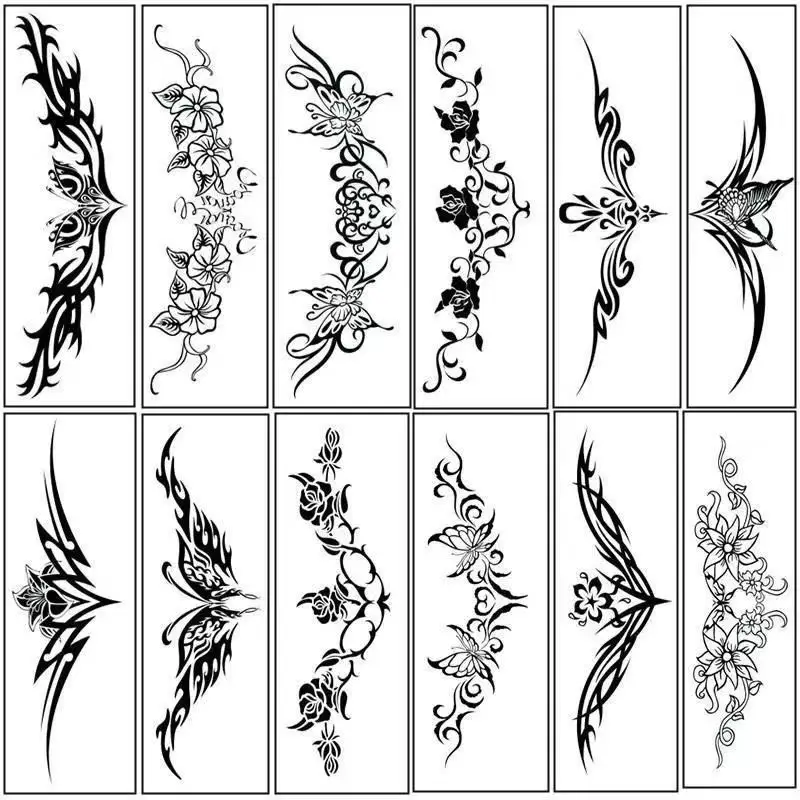 

18 Sheets Hot sale 2020 Black Butterfly Flower Tattoo Design Temporary Tribal Body Fake Tattoo Sticker Arm Leg Belly Waterproof