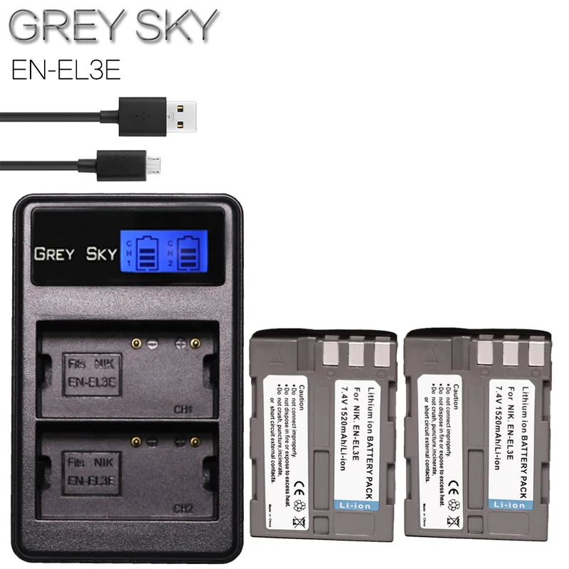 charger and 2battery EN-EL3e Батарея+ ЖК-дисплей Зарядное устройство для Nikon D50 D70 D80 D90 D100 D200 D300S D700 - Цвет: charger and 2battery