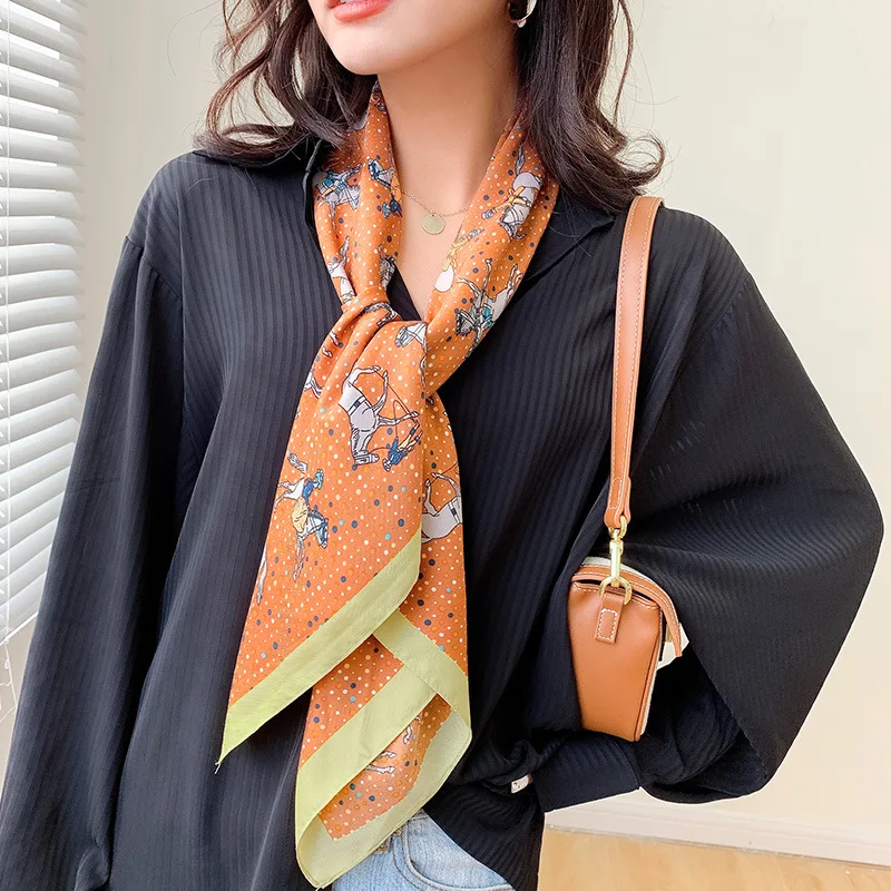 

Fashion 2021 Women Silk Scarf Printed Foulard Female Square Scarves Spring Summer Shawls for Ladies Bandana Kerchief Hijab