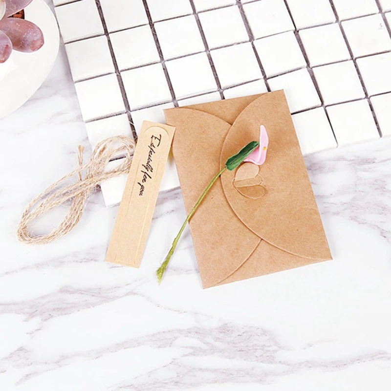 

10Pcs Retro Greeting Cards DIY Handmade Dried Flowers Thanksgiving Note Birthday Party Card