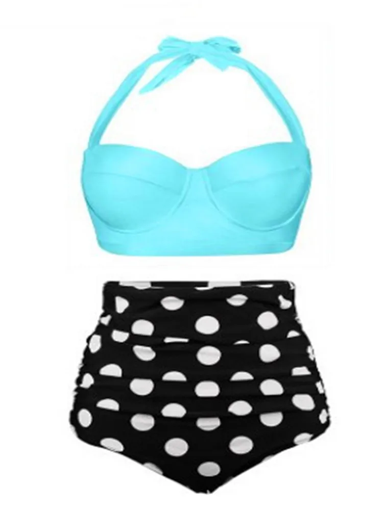 Женский купальник бандо в горошек винтажный женский танга бикини с высокой