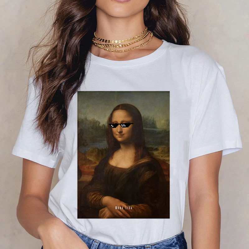 Новая футболка Mona Lisa 90s для женщин, модная Винтажная футболка в стиле ретро, стильная Эстетическая Футболка Harajuku Ullzang, белая женская футболка - Цвет: 3238