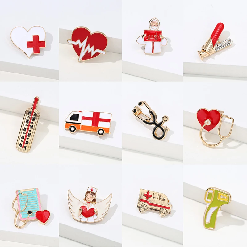 

Medical Brooches Nurse Pins Enamel Colorful Stethoscope Syringe Thermometer Heartbeat Shape Brooch Decorate Cute Metal Gift