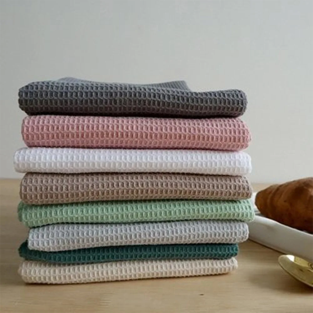 

1pc Cotton Table Napkins Waffle Pattern Tea Towel Kitchen High Absorbent Solid Color Wiping Glass Mirrors Cotton Towels