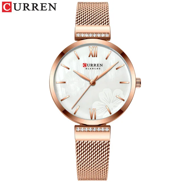 rose white CURREN ЖЕНСКИЕ НАРЯДНЫЕ часы Топ люксовый бренд женские кварцевые часы из нержавеющей стали сетчатые наручные часы Reloj Mujer красивые часы - Цвет: rose white