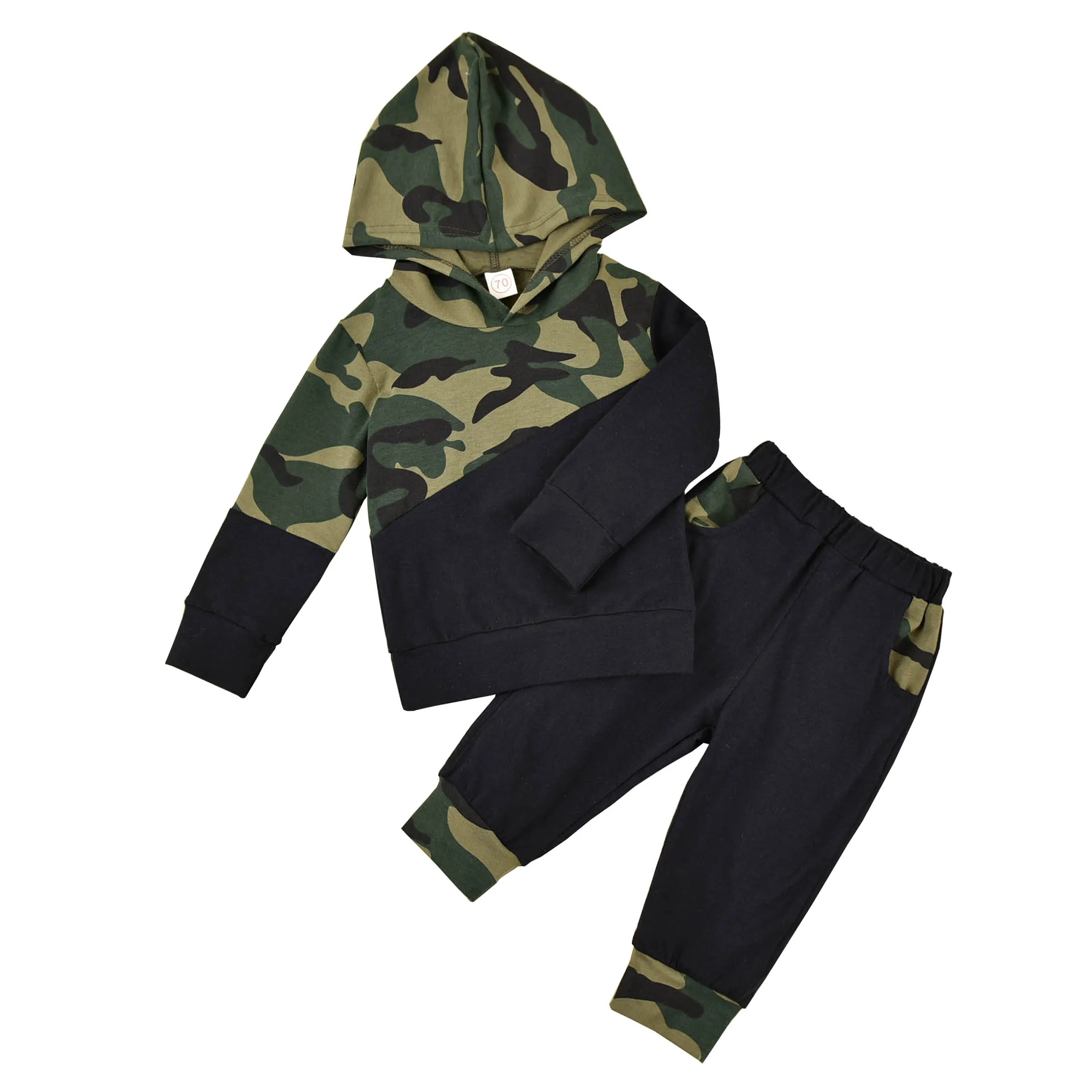 

2Pcs Infant Toddler Boys Long Sleeve Hooded Pullover Top + Long Pant Camouflage Outfits 0-24M