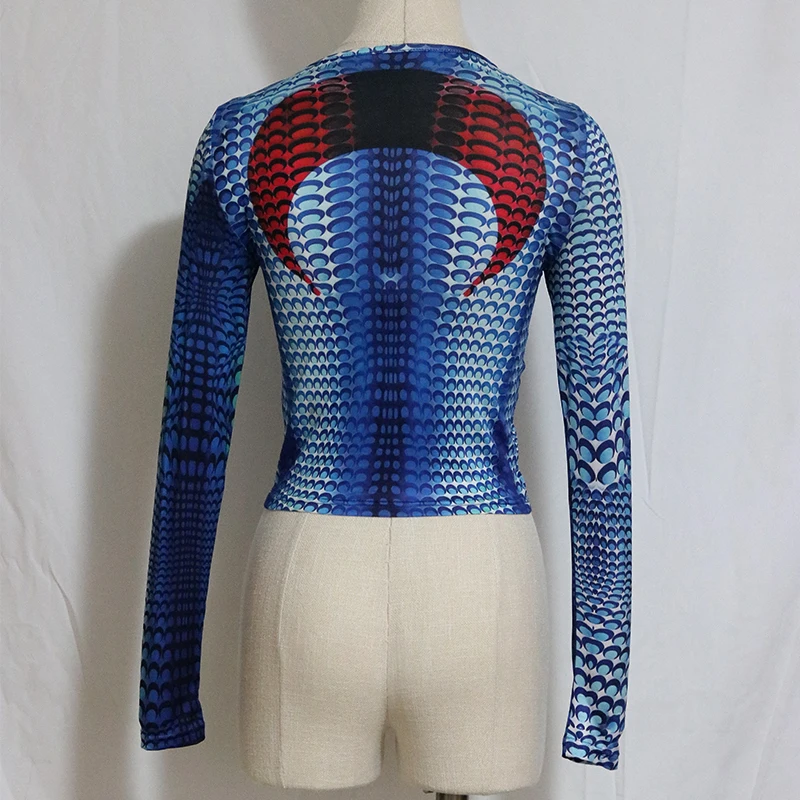 

Duena Tie Dye Long Sleeve Shirt Polka Dots Woman 2021 Y2K Fashion Streetwear Moon Print Round Neck Women Crop Tops