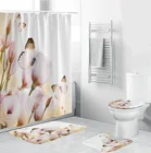 Набор занавесок для душа с розовыми бабочками и цветочным принтом, с ковриком, Противоскользящий коврик, экран для ванной и туалета, водонепроницаемый декор для ванной комнаты с крючками