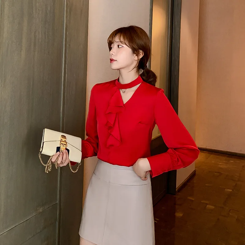 

New 2021 Autumn Spring Women's Blouse Chiffon Shirt Long Sleeved Fashion Office Shirts Ruffles Female Blouses Tops Korean Blusas