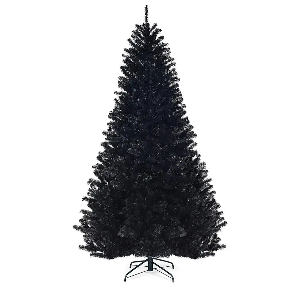 

7.5Ft Hinged Artificial Halloween Christmas Tree Full Tree w/ Metal Stand Black CM22825