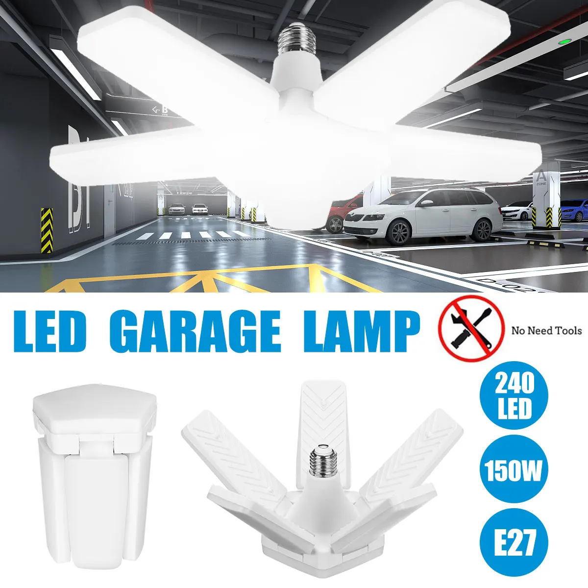 

Светодиодный гаражный светильник 150 Вт E27, гаражные лампы для высоких промышленных помещений, деформируемый потолочный светильник, лампа дл...