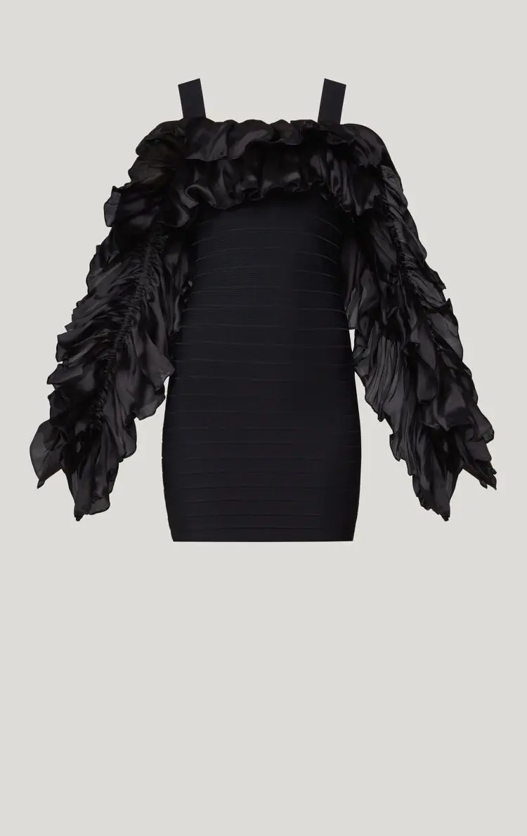 

2020 New Arrival women black square collar off shoulder long sleeve Bodycon Celebrity Evening Party Bandage Dress wholesale