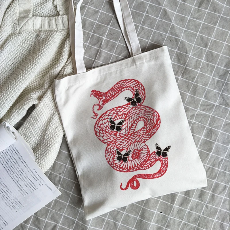 Повседневная женская сумка с бабочкой и змеиным принтом холщовая винтажная