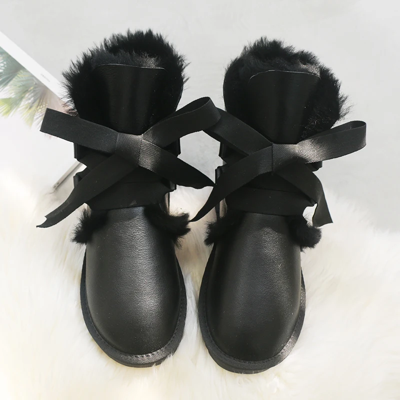 

Real Wool Boots 2021 Genuine Sheepskin Woman Lace Snow Boots Botas Mujer Winter Shoes Women's Boots Natural Fur Shoes Women