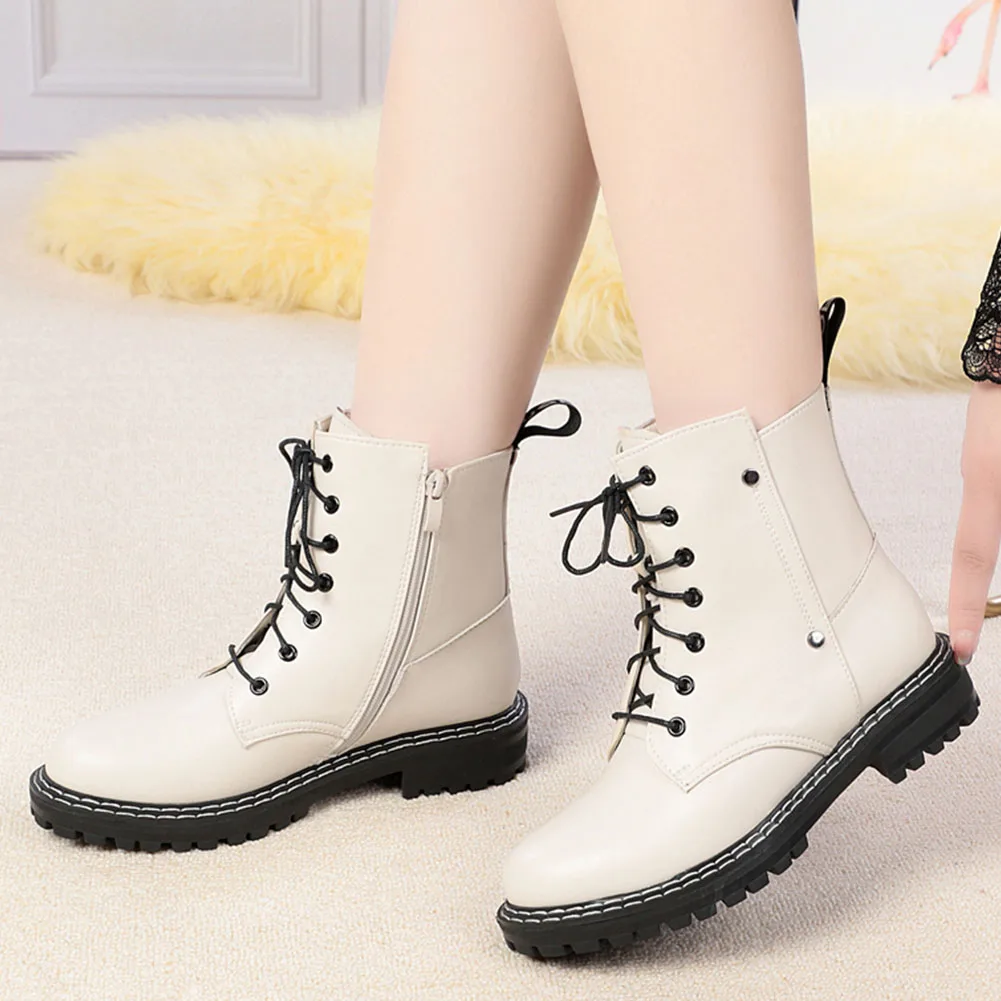 

DORATASIA Women Short Plush Winter Shoes Casual Daily Boots Women Fashion Genuine Leather Rivet Low Heel Sewing Boots