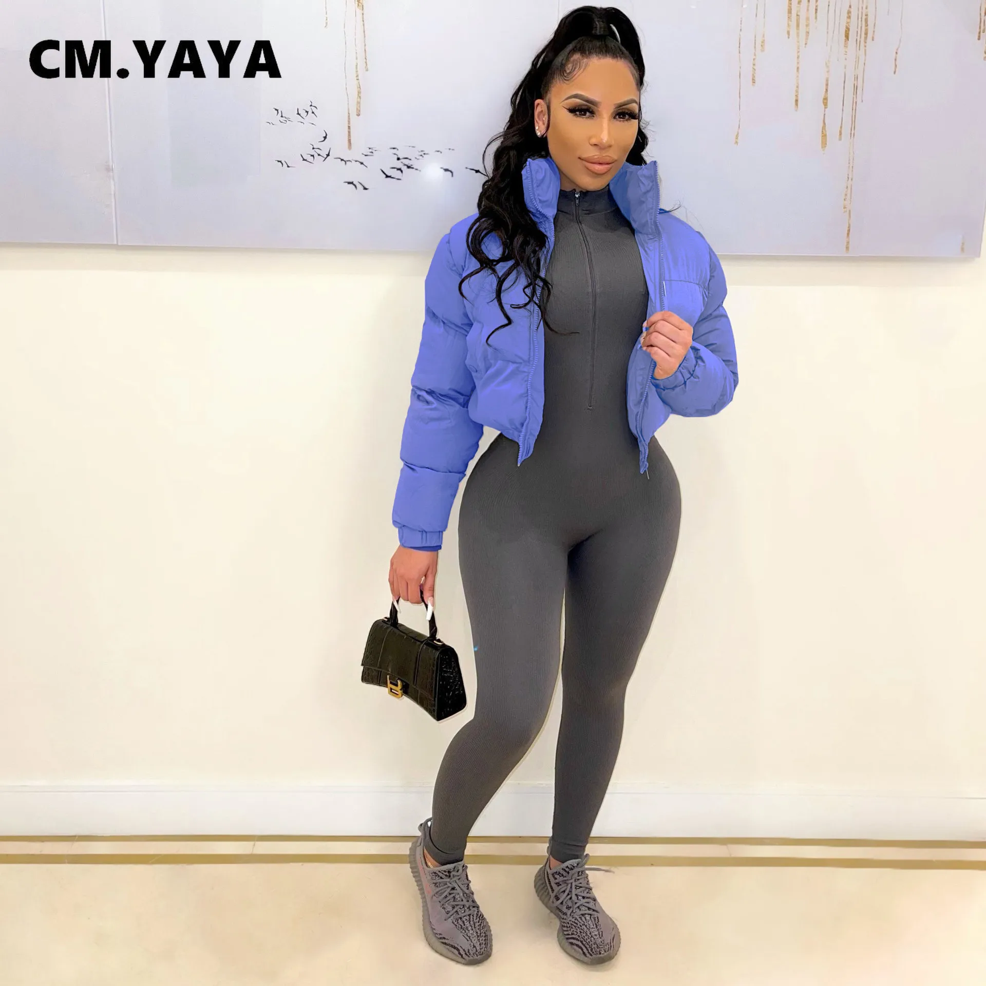 

Осенне-зимняя женская однотонная парка CM.YAYA на молнии с длинным рукавом, верхняя одежда