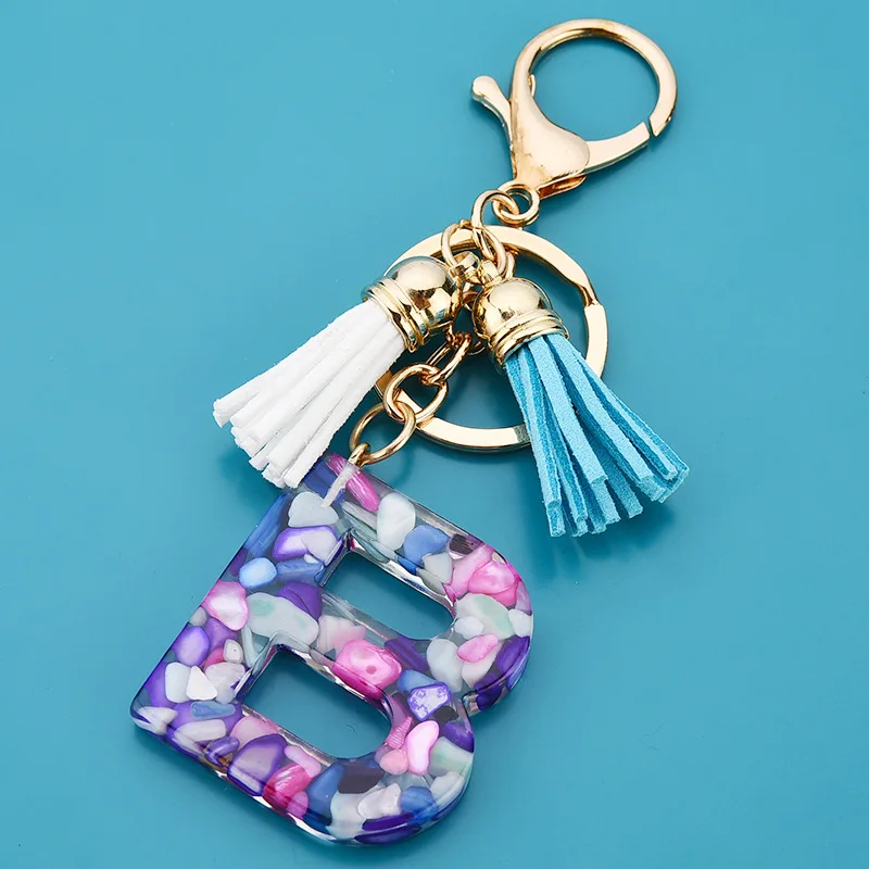 

New Fashion Tassel Women's Jewelry A-Z 26 Letters Initials Resin Handbag Car Pendant Cute Keychain Accessory Gift