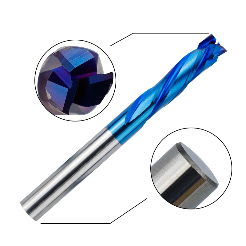 

3 Flute Up Down Cutter 3.175/4/5/6/8mm Shank Sprial Milling Cutter Carbide End Mill Nano Blue Coated Aluminum Milling Cutter