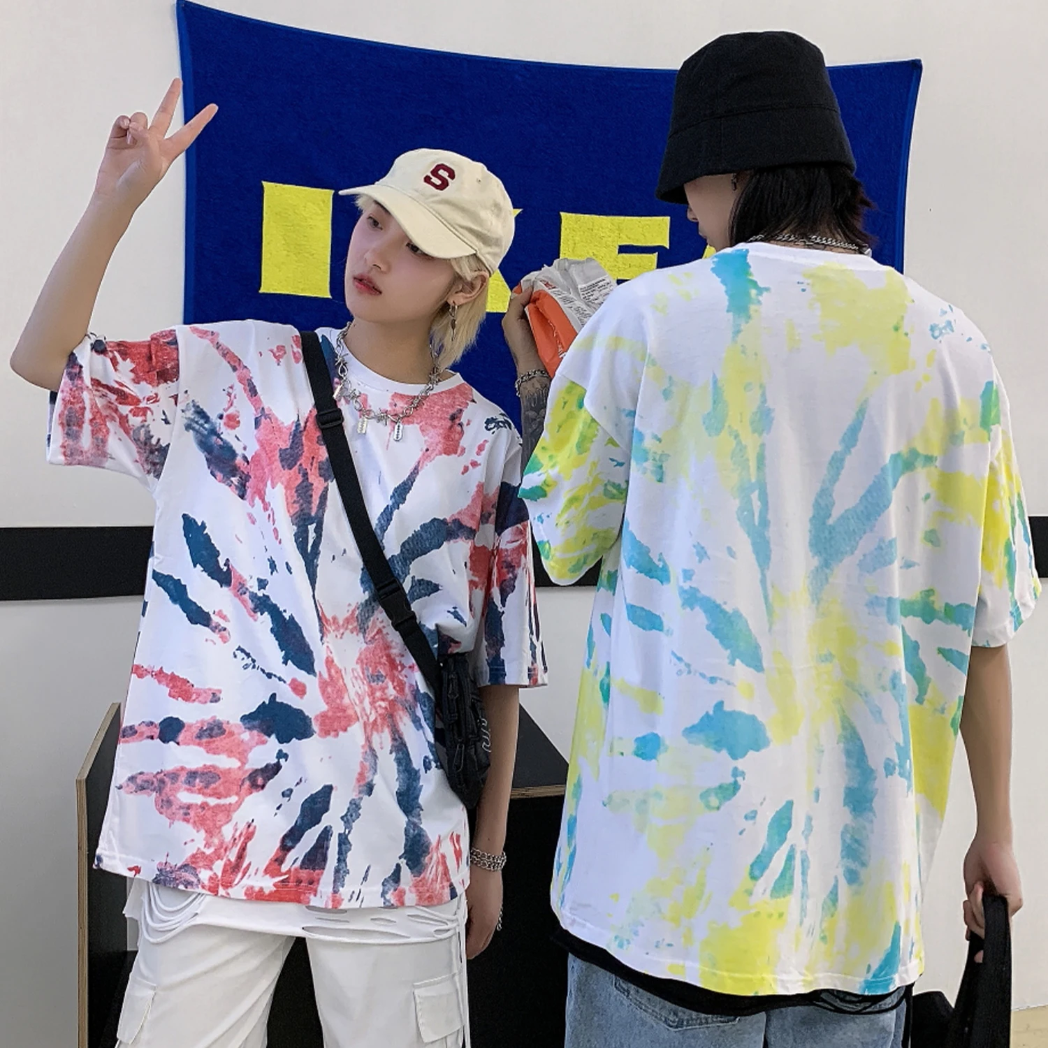 Мужская футболка в стиле хип хоп с цветными блоками повседневная хлопковая