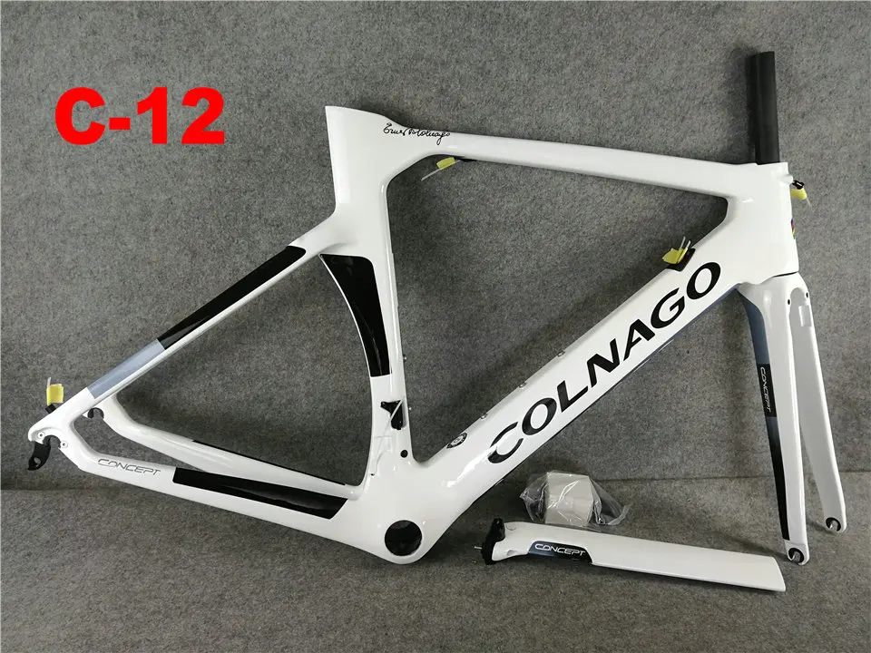 Глянцевая велосипедная Рама Colnago с белым Карбоновым покрытием+ руль Colnago серебристого цвета+ карбоновые бутылки colnago