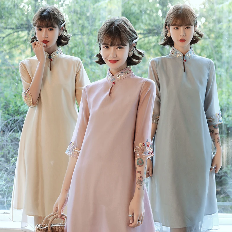 Женское длинное платье Ципао из органзы Shanghai Story Vietnam Ao Dai|Одежда Азии и островов
