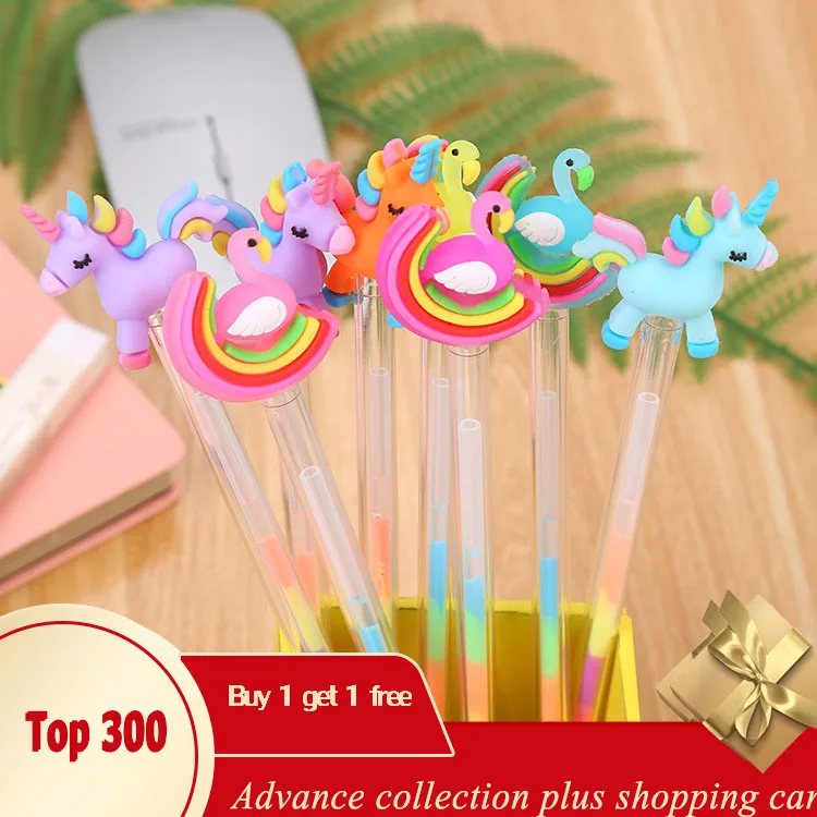 Симпатичные стационарные гелевые ручки блестящие цветные единорог Мультяшные