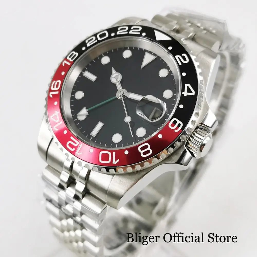 Мужские автоматические часы с сапфировым стеклом вращающаяся Безель функция GMT