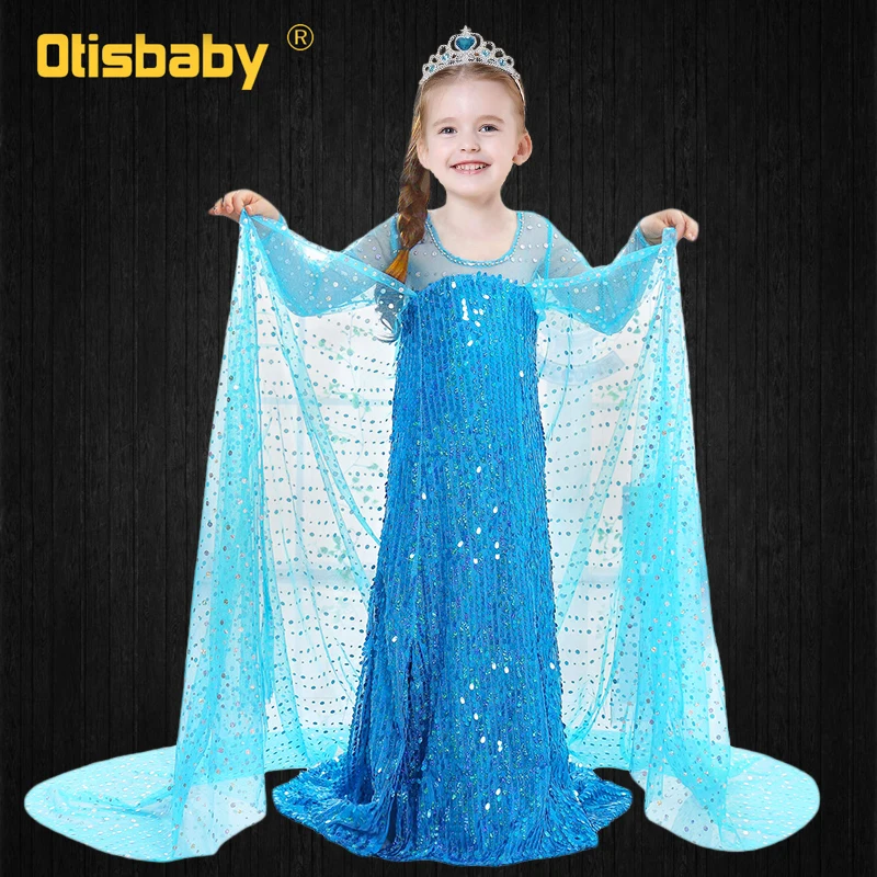 Платье Эльзы для девочек одежда Снежной королевы детское белое длинное платье с