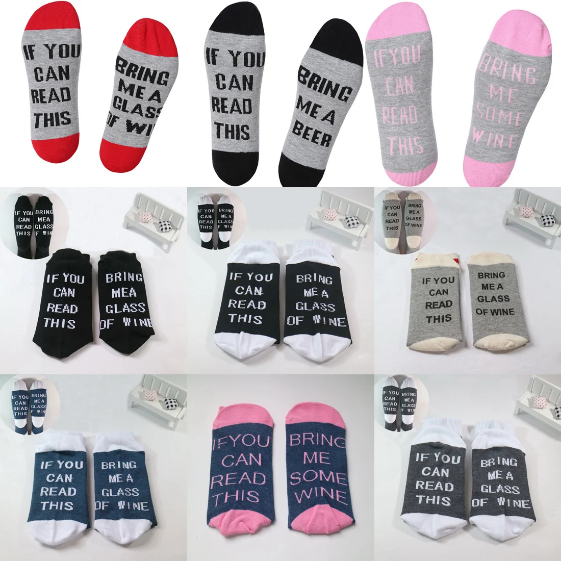 

Men Funny Words Printed Socks If You Can Read This Bring Me a Glass of Wine Cotton Casual Socks Unisex Socks Women Hot Sale