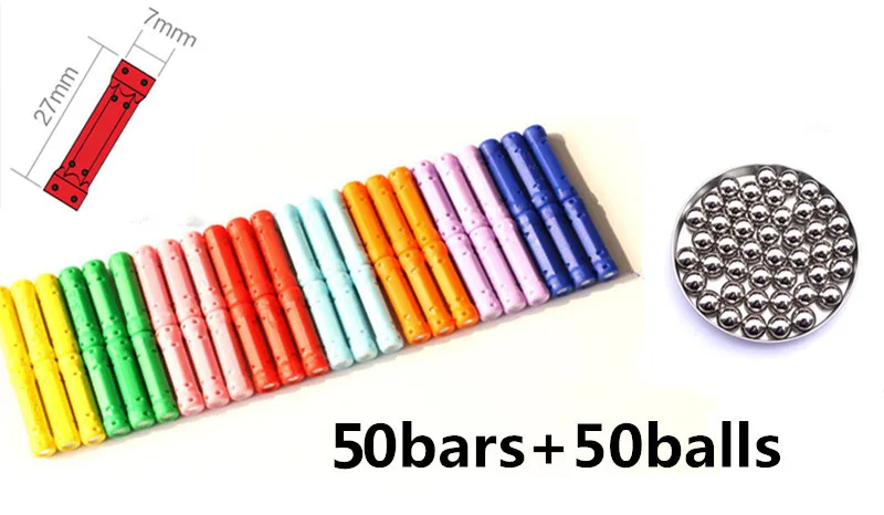 50 bars and 50balls 4-320 шт DIY магнитная дизайнерская Строительная Геометрическая Строительная игрушка магнитные палочки и металлические шарики обучающая игрушка для детей - Цвет: 50 bars and 50balls