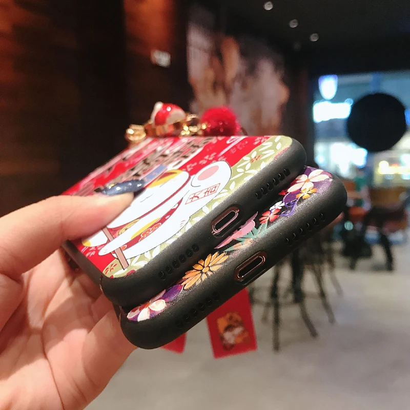 В японском стиле Lucky Cat 3D телефона с тиснением и изображением чехол для Samsung S10e S8 9 10