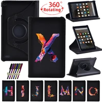 for fire 7 5th7th9th gen 360 degree rotating tablet case new painting letter anti cratch leather stand cover case
