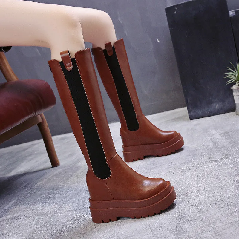 

Женские сапоги до колена, Новинка осени 2020, женская обувь на шнуровке, Винтажная обувь на плоской подошве, привлекательные кожаные сапоги на...